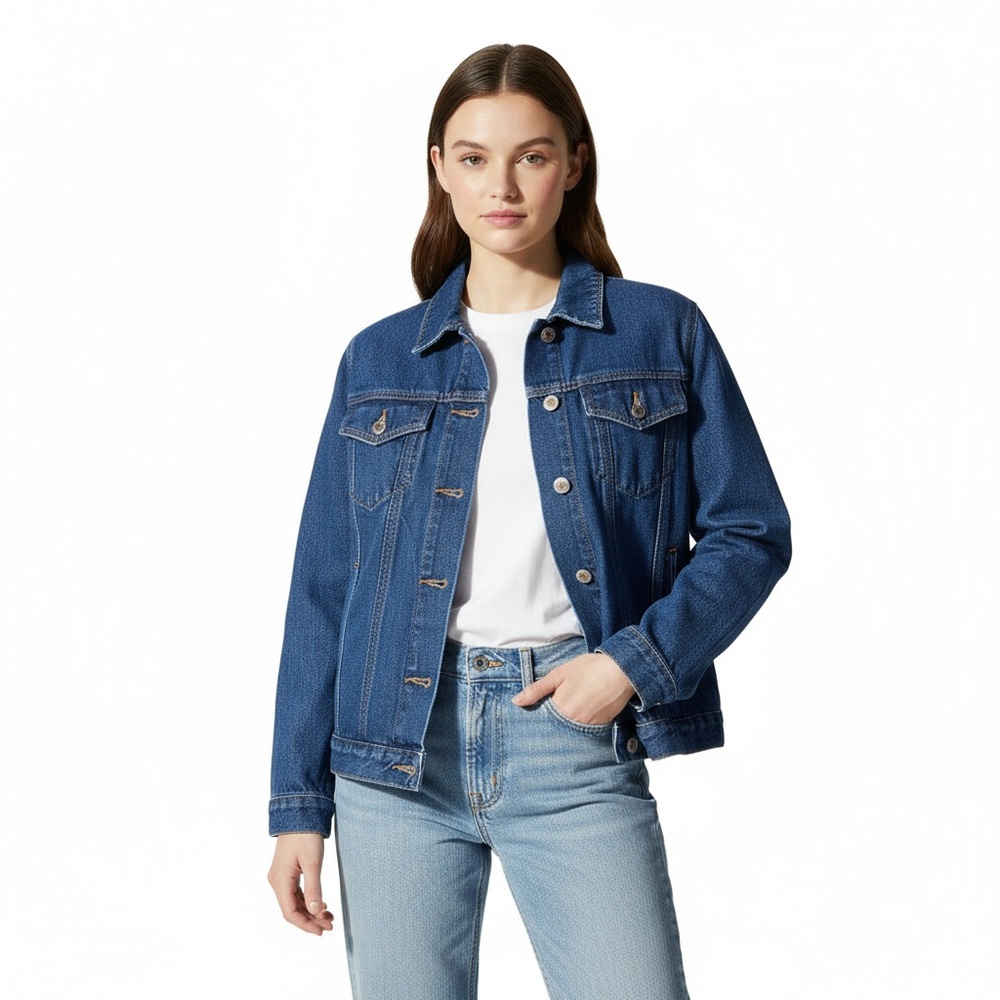 American Girl Denim Jacket Blue Classic Trucker Button Front Casual Streetwear
